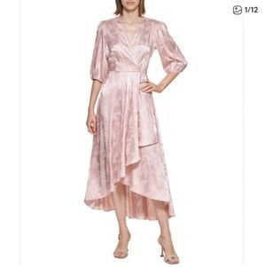 Calvin Klein Blush Puff Sleeve Faux Wrap Vintage Glamour Dress in Women's 12